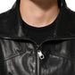 Black Leather Full Zip Biker Blouson Jacket