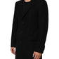 Black Wool Buttoned Men Trench Coat Jacket