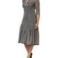 Black White Stripes Silk V-neck Midi Dress