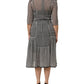 Black White Stripes Silk V-neck Midi Dress