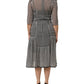 Black White Stripes Silk V-neck Midi Dress