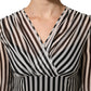Black White Stripes Silk V-neck Midi Dress