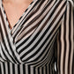 Black White Stripes Silk V-neck Midi Dress