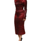 Red Leopard Sheath Long Sleeves Dress