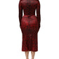 Red Leopard Sheath Long Sleeves Dress