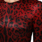 Red Leopard Sheath Long Sleeves Dress