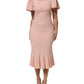 Pink Viscose Short Sleeves Sheath Midi Dress