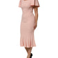 Pink Viscose Short Sleeves Sheath Midi Dress
