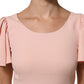 Pink Viscose Short Sleeves Sheath Midi Dress