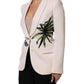 Beige Embroidered Single Breasted Jacket