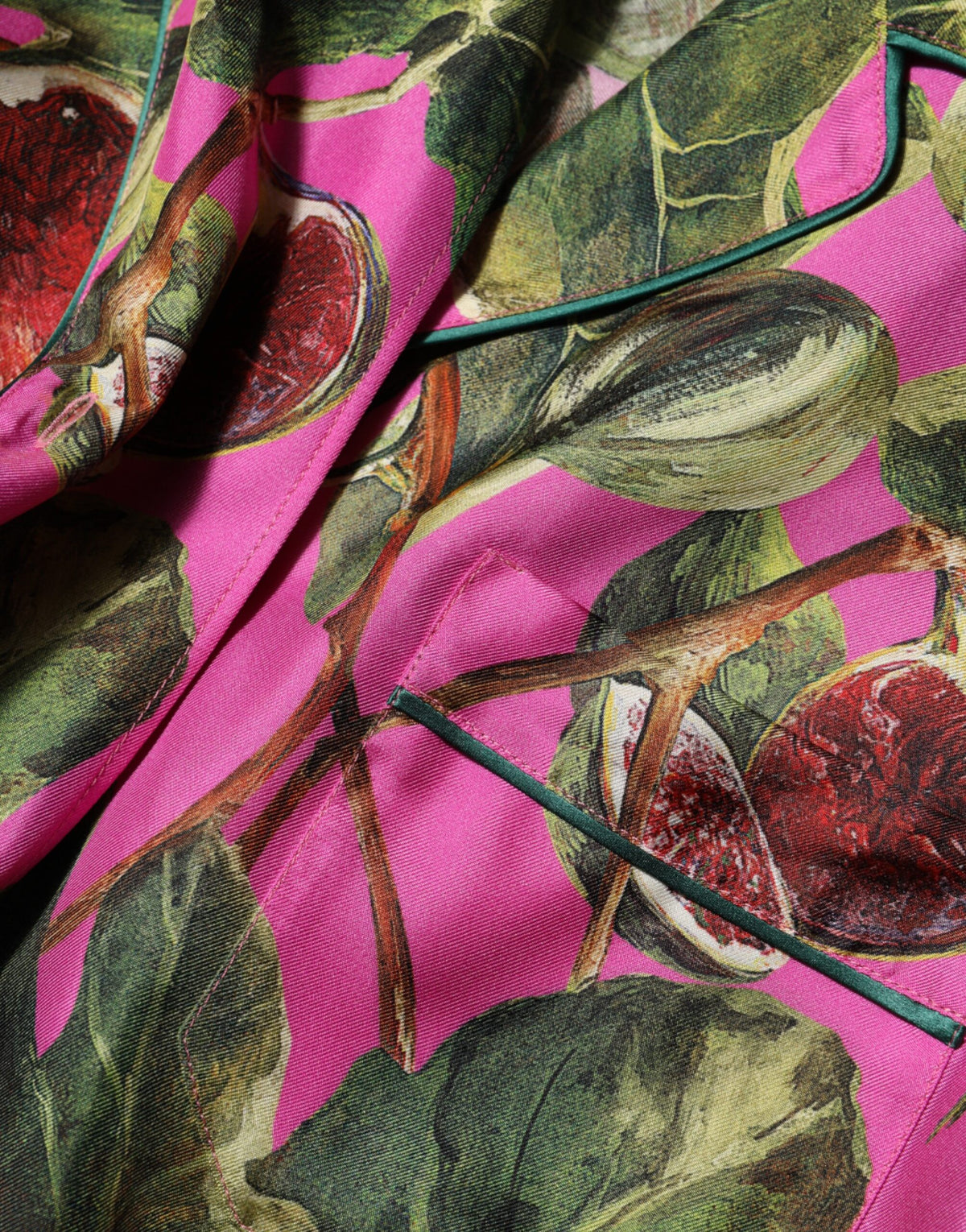 Hot Pink Fig Printed Silk Shirt Blouse Top