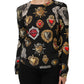 Black Sacred Heart Print Long Sleeves Top