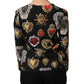 Black Sacred Heart Print Long Sleeves Top