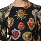 Black Sacred Heart Print Long Sleeves Top