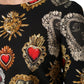 Black Sacred Heart Print Long Sleeves Top