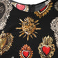 Black Sacred Heart Print Long Sleeves Top