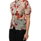 White Floral Tie-Neck Poppy Print Blouse Top
