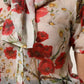 White Floral Tie-Neck Poppy Print Blouse Top
