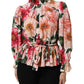 Pink Floral Printed Silk Ruffled Blouse Top