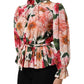 Pink Floral Printed Silk Ruffled Blouse Top