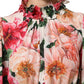 Pink Floral Printed Silk Ruffled Blouse Top