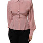 Pink Silk Collared Long Sleeves Blouse Top