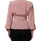 Pink Silk Collared Long Sleeves Blouse Top