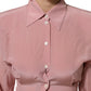 Pink Silk Collared Long Sleeves Blouse Top