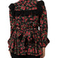 Black Floral Print Long Sleeve Blouse Top