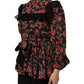 Black Floral Print Long Sleeve Blouse Top