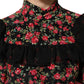 Black Floral Print Long Sleeve Blouse Top