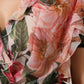 Pink Camellias Printed Silk V-neck Blouse Top