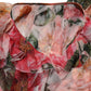 Pink Camellias Printed Silk V-neck Blouse Top