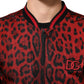 Red Leopard Print Full Zip Bomber Jacket