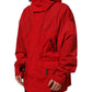 Red Nylon Hooded Men Full Zip Parka Jacket