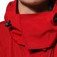 Red Nylon Hooded Men Full Zip Parka Jacket