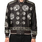 Black "Monete" Coin Print Silk Bomber Jacket