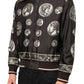 Black "Monete" Coin Print Silk Bomber Jacket