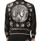 Black "Monete" Coin Print Silk Bomber Jacket