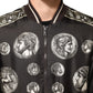 Black "Monete" Coin Print Silk Bomber Jacket