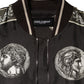 Black "Monete" Coin Print Silk Bomber Jacket
