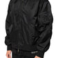 Black Nylon Hooded Full Zip Bomber Men Jacket