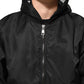 Black Nylon Hooded Full Zip Bomber Men Jacket