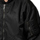 Black Nylon Hooded Full Zip Bomber Men Jacket