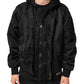 Black Nylon Hooded Full Zip Bomber Men Jacket