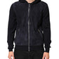 Black Leather Full Zip Hooded Blouson Jacket