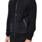 Black Leather Full Zip Hooded Blouson Jacket