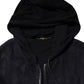 Black Leather Full Zip Hooded Blouson Jacket