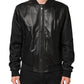 Black Leather Nylon FullZip Blouson Jacket