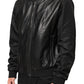 Black Leather Nylon FullZip Blouson Jacket